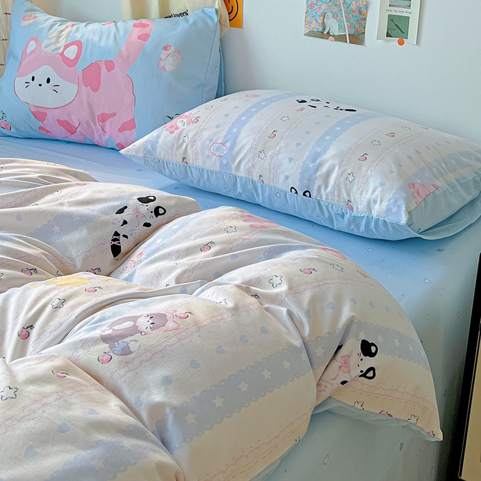 91家纺网 家纺一手货源 找家纺 海岛哥哥 2025新款105克软绵绵大版枕套四件套系列-大床图（有买家秀）甜心小猫