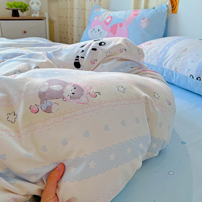 91家纺网 家纺一手货源 找家纺 海岛哥哥 2025新款105克软绵绵大版枕套四件套系列-大床图（有买家秀）甜心小猫