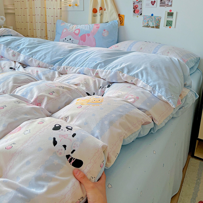 91家纺网 家纺一手货源 找家纺 海岛哥哥 2025新款105克软绵绵大版枕套四件套系列-大床图（有买家秀）甜心小猫