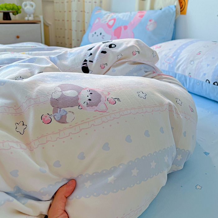 91家纺网 家纺一手货源 找家纺 海岛哥哥 2025新款105克软绵绵大版枕套四件套系列-大床图（有买家秀）甜心小猫