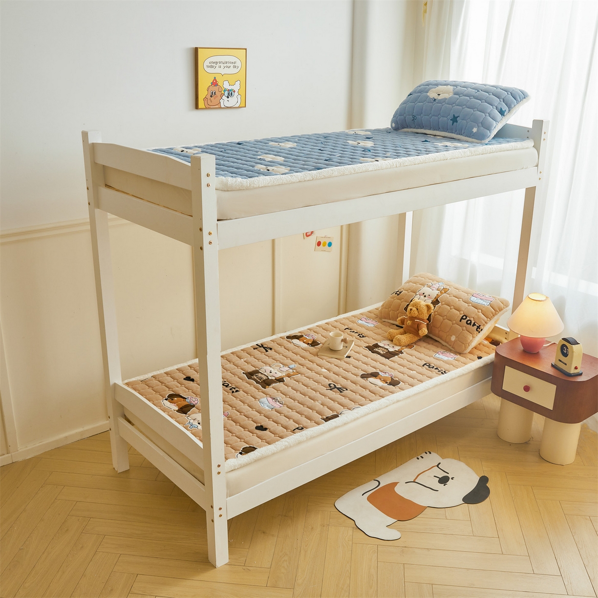 91家纺网 家纺一手货源 找家纺 雯豆家纺 【加厚款】2025新款牛奶绒床褥床垫学生宿舍床护垫子 牛奶绒床褥-狂欢派对【加厚款】