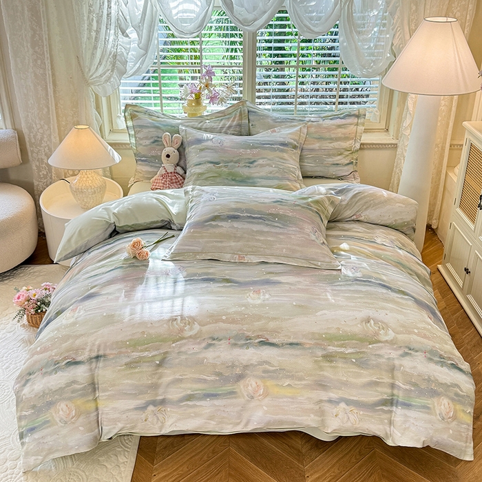 91家纺网 家纺一手货源 找家纺 （总）巧玲珑 2025新款100%数码印花生态AB版四件套