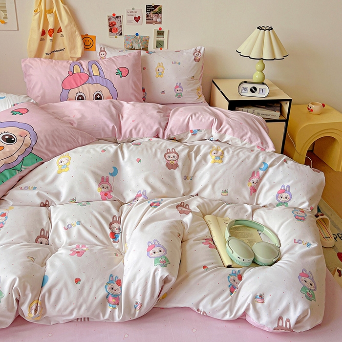 91家纺网 家纺一手货源 找家纺 海岛哥哥 2025新款105克软绵绵大版枕套四件套系列-大床图（有买家秀）娃娃家族