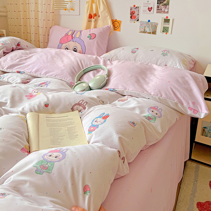 91家纺网 家纺一手货源 找家纺 海岛哥哥 2025新款105克软绵绵大版枕套四件套系列-大床图（有买家秀）娃娃家族