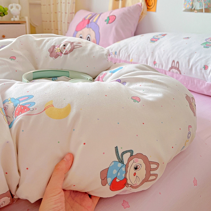 91家纺网 家纺一手货源 找家纺 海岛哥哥 2025新款105克软绵绵大版枕套四件套系列-大床图（有买家秀）娃娃家族