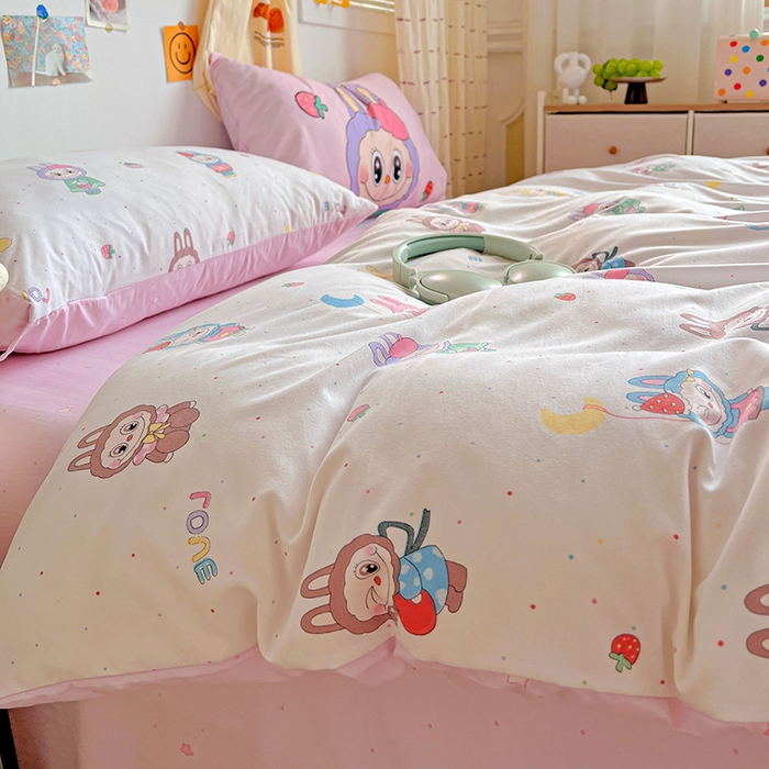 91家纺网 家纺一手货源 找家纺 海岛哥哥 2025新款105克软绵绵大版枕套四件套系列-大床图（有买家秀）娃娃家族