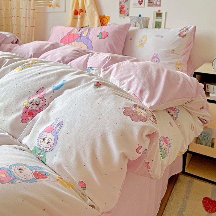 91家纺网 家纺一手货源 找家纺 海岛哥哥 2025新款105克软绵绵大版枕套四件套系列-大床图（有买家秀）娃娃家族