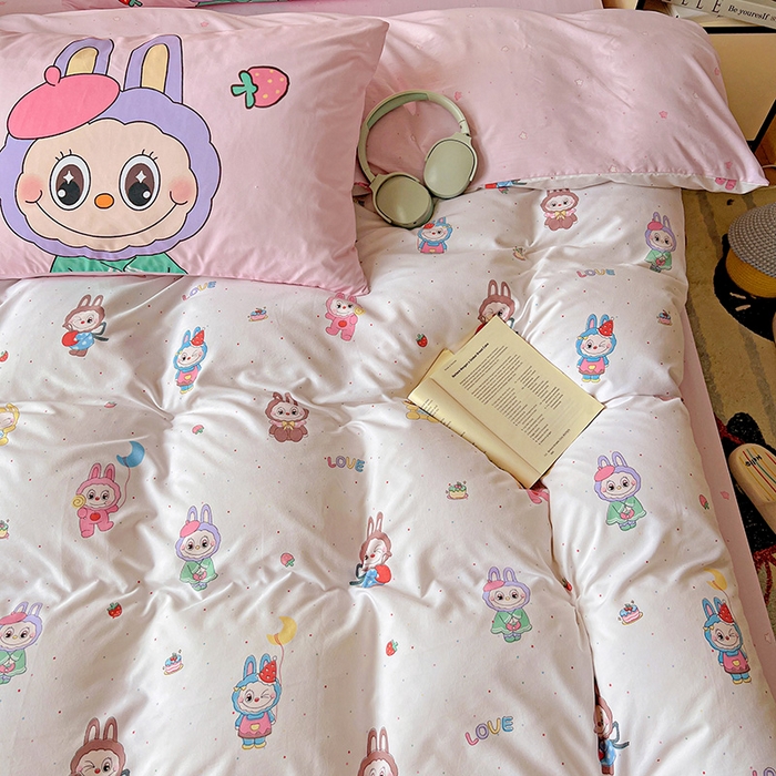 91家纺网 家纺一手货源 找家纺 海岛哥哥 2025新款105克软绵绵大版枕套四件套系列-大床图（有买家秀）娃娃家族