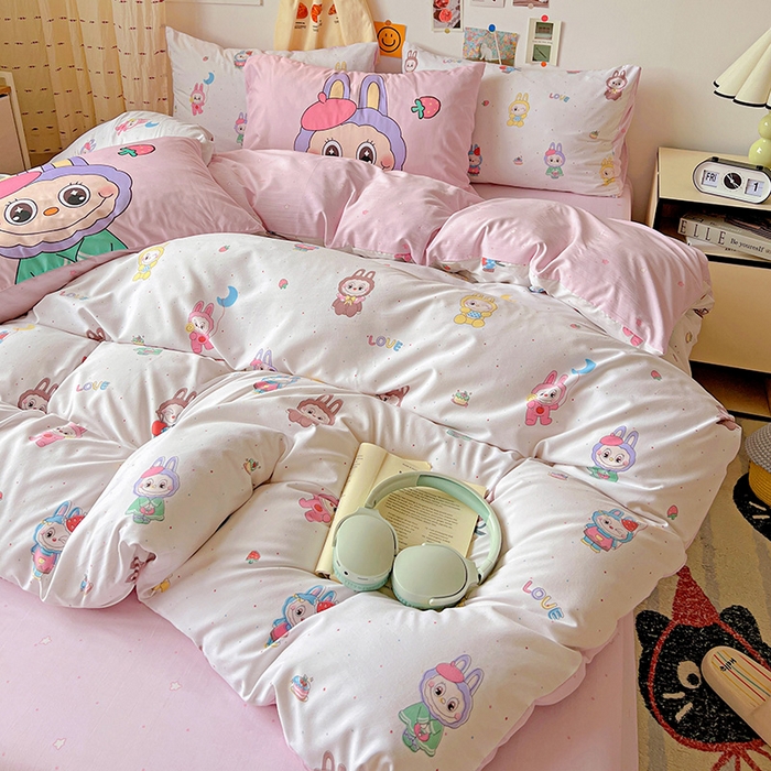 91家纺网 家纺一手货源 找家纺 海岛哥哥 2025新款105克软绵绵大版枕套四件套系列-大床图（有买家秀）娃娃家族