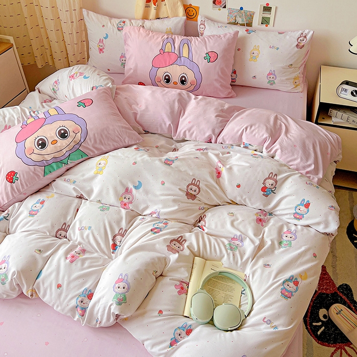 91家纺网 家纺一手货源 找家纺 海岛哥哥 2025新款105克软绵绵大版枕套四件套系列-大床图（有买家秀）娃娃家族