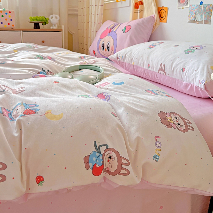 91家纺网 家纺一手货源 找家纺 海岛哥哥 2025新款105克软绵绵大版枕套四件套系列-大床图（有买家秀）娃娃家族