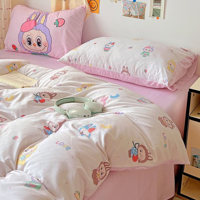 91家纺网 家纺一手货源 找家纺 海岛哥哥 2025新款105克软绵绵大版枕套四件套系列-大床图（有买家秀）娃娃家族