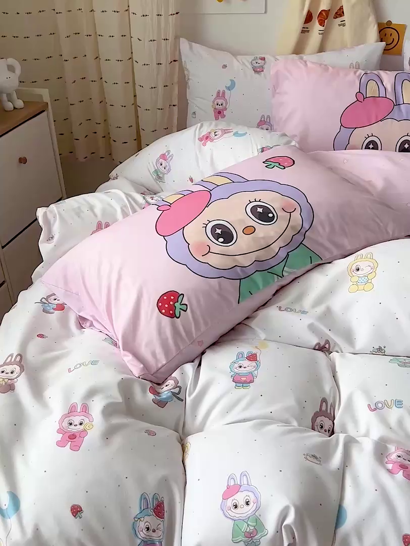 91家纺网 家纺一手货源 找家纺 海岛哥哥 2025新款105克软绵绵大版枕套四件套系列-大床图（有买家秀）娃娃家族