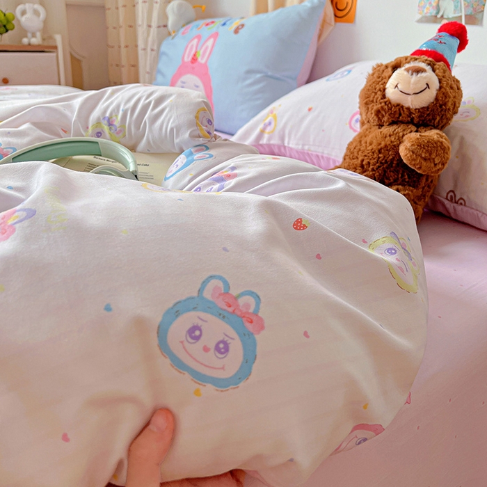 91家纺网 家纺一手货源 找家纺 海岛哥哥 2025新款105克软绵绵大版枕套四件套系列-大床图（有买家秀）玩偶合集