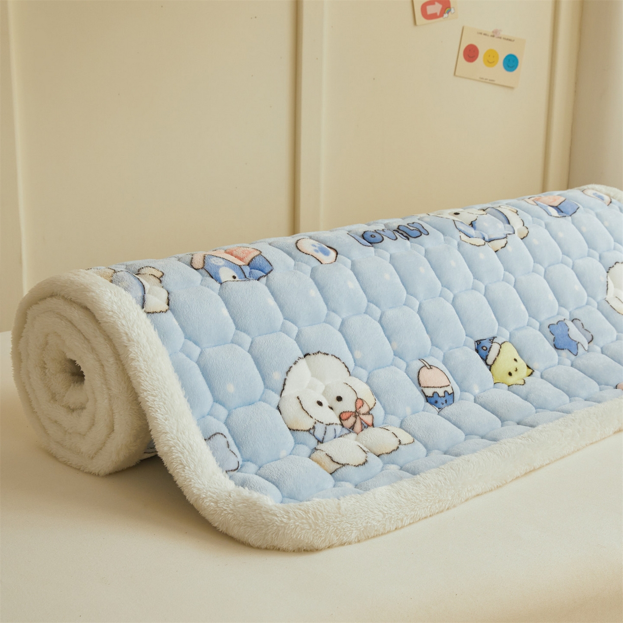 91家纺网 家纺一手货源 找家纺 雯豆家纺 【加厚款】2025新款牛奶绒床褥床垫学生宿舍床护垫子 牛奶绒床褥-奶蓝小狗【加厚款】