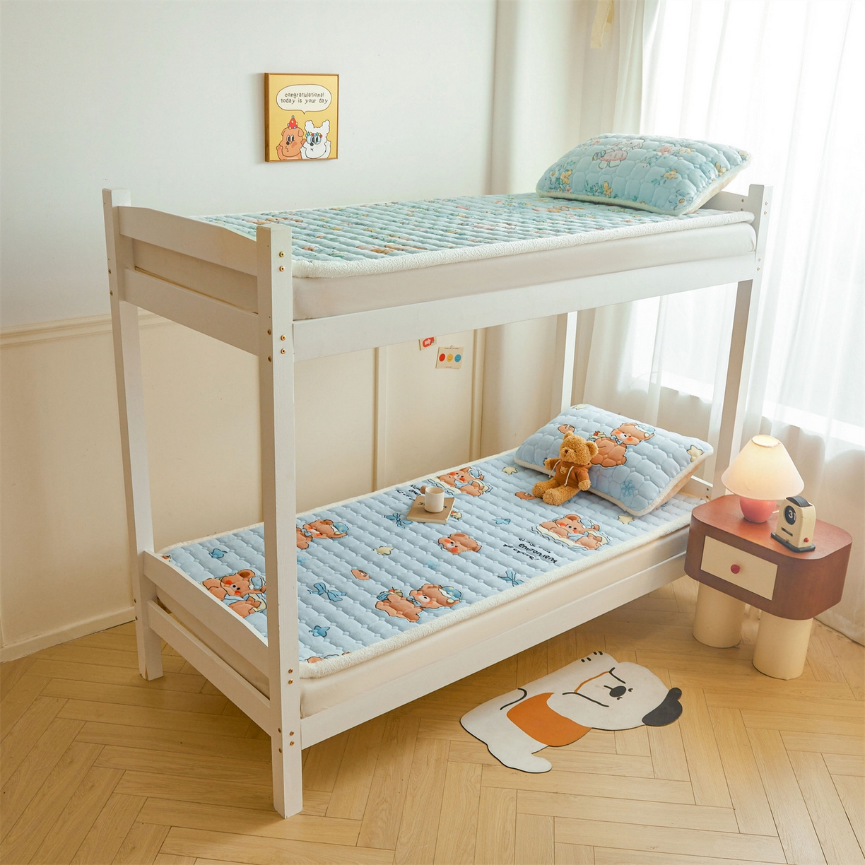 91家纺网 家纺一手货源 找家纺 雯豆家纺 【加厚款】2025新款牛奶绒床褥床垫学生宿舍床护垫子 牛奶绒床褥-趴趴熊【加厚款】