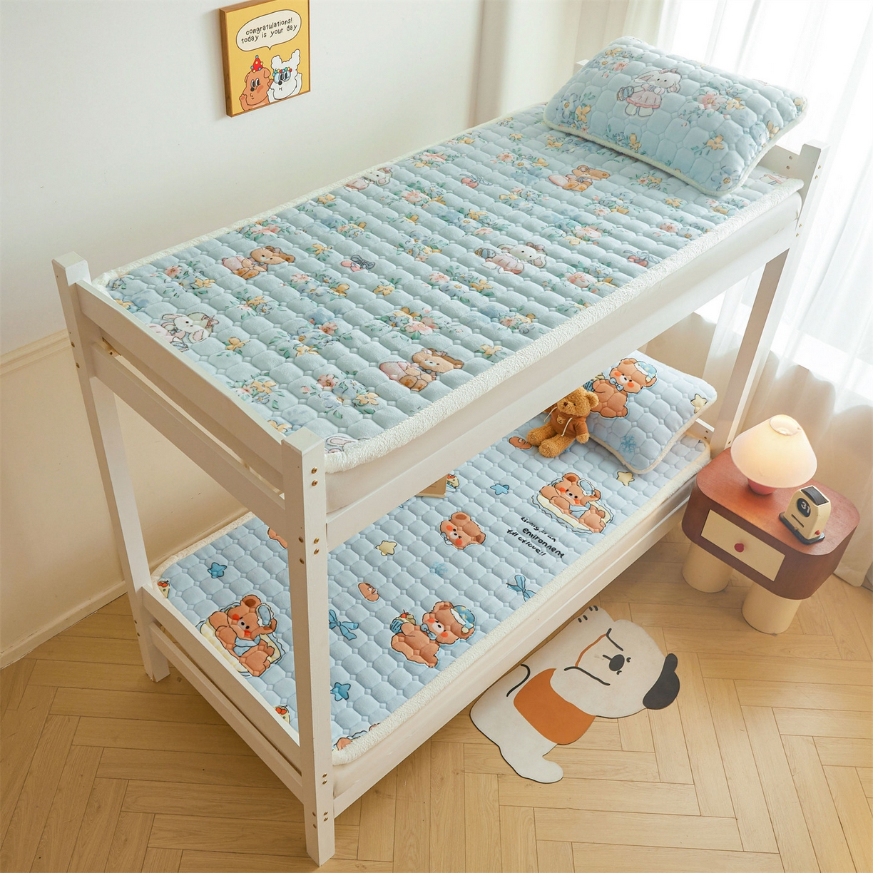 91家纺网 家纺一手货源 找家纺 雯豆家纺 【加厚款】2025新款牛奶绒床褥床垫学生宿舍床护垫子 牛奶绒床褥-趴趴熊【加厚款】