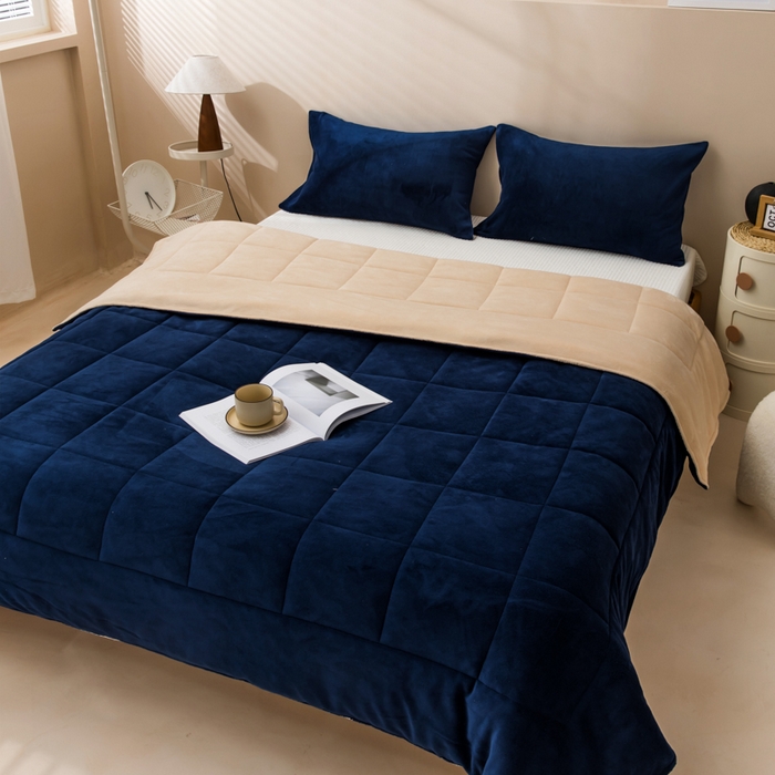 （总）恩和家纺 2025新款牛奶绒方格绗缝毯