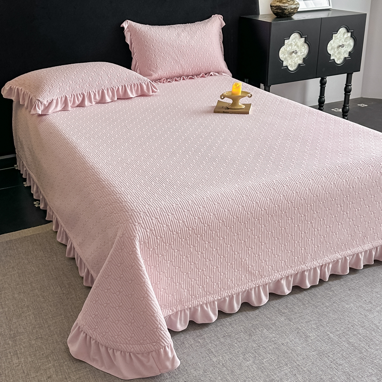 91家纺网 家纺一手货源 找家纺 手艺人家纺 2025新款高克重韩国绒三件套 HS-粉色