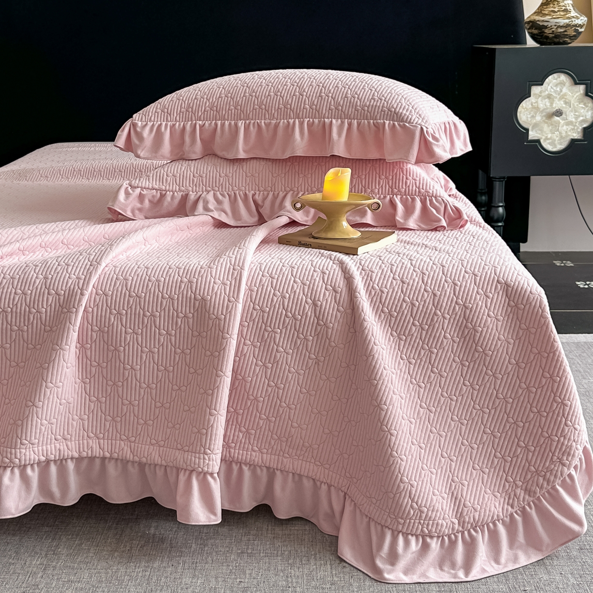 91家纺网 家纺一手货源 找家纺 手艺人家纺 2025新款高克重韩国绒三件套 HS-粉色