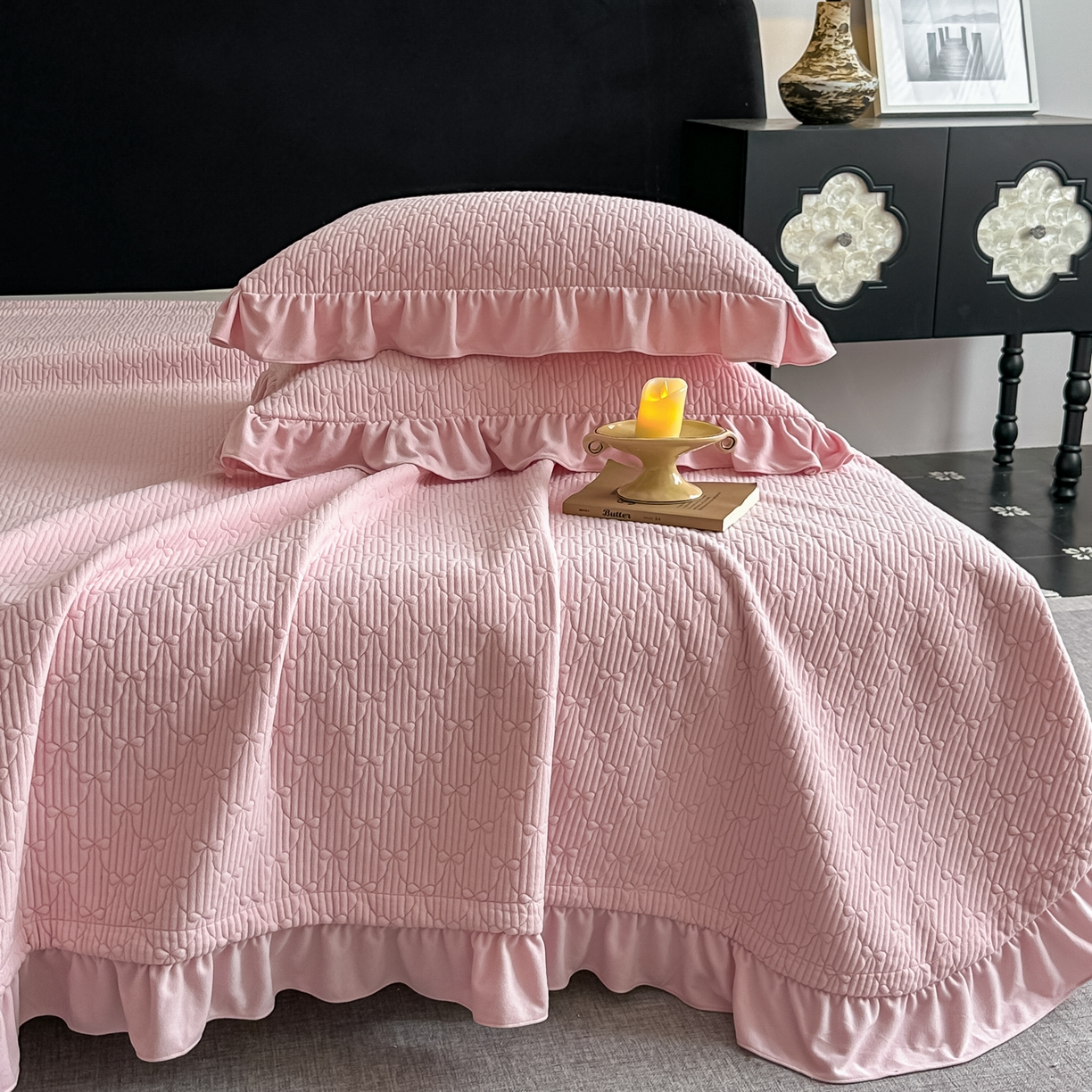 91家纺网 家纺一手货源 找家纺 手艺人家纺 2025新款高克重韩国绒三件套 HS-粉色