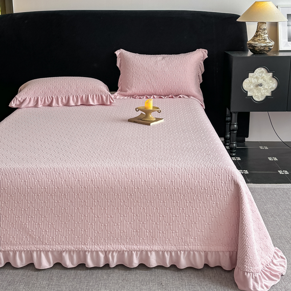 91家纺网 家纺一手货源 找家纺 手艺人家纺 2025新款高克重韩国绒三件套 HS-粉色