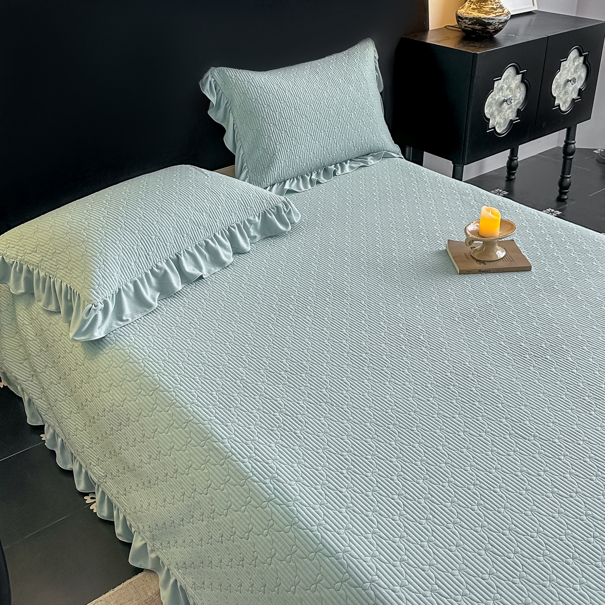 91家纺网 家纺一手货源 找家纺 手艺人家纺 2025新款高克重韩国绒三件套 HS绿色