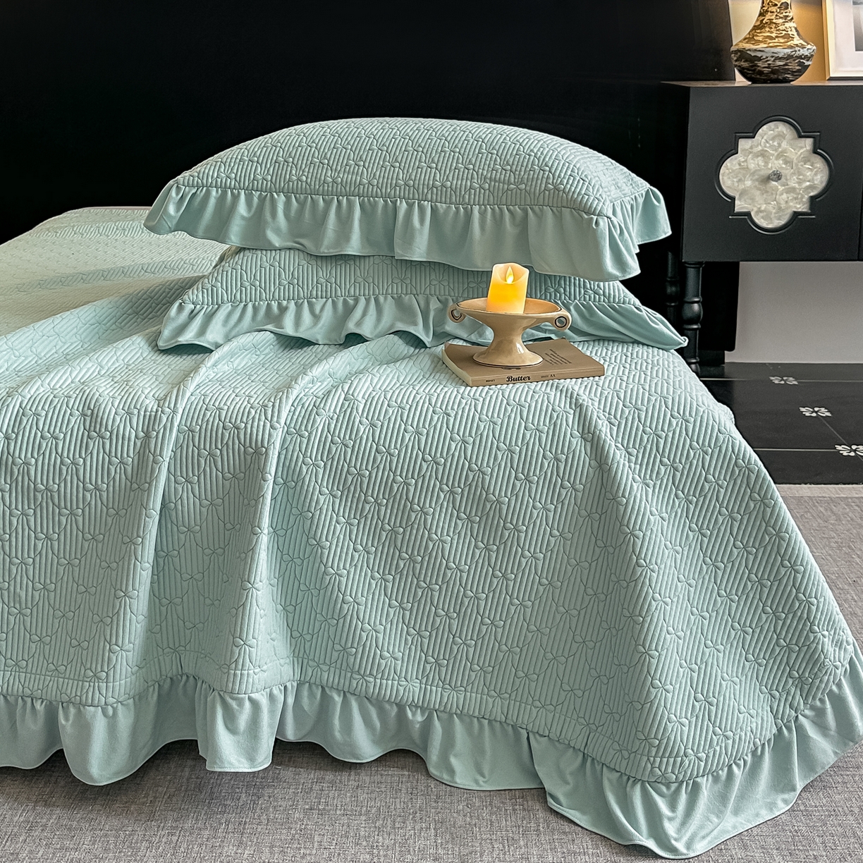 91家纺网 家纺一手货源 找家纺 手艺人家纺 2025新款高克重韩国绒三件套 HS绿色