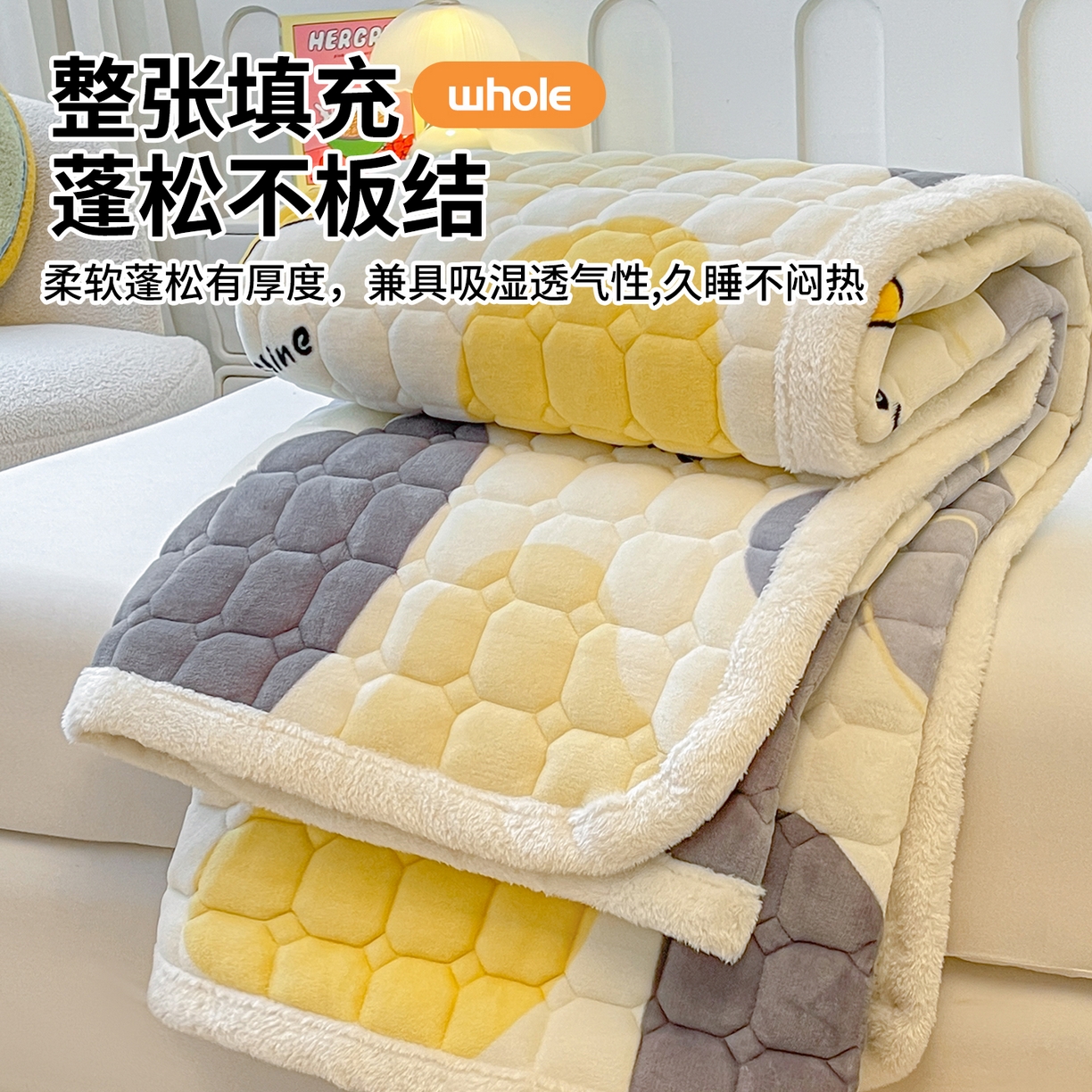 91家纺网 家纺一手货源 找家纺 雯豆家纺 【加厚款】2025新款牛奶绒床垫床护垫印花小清新床褥床垫子 牛奶绒床褥-斑点星星【加厚款】