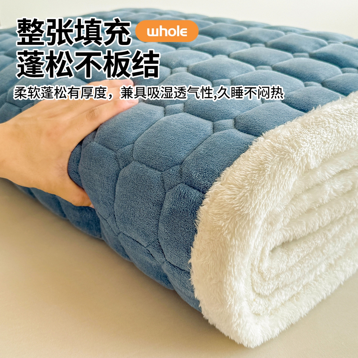 91家纺网 家纺一手货源 找家纺 雯豆家纺 【加厚款】2025新款牛奶绒床褥纯色学生宿舍床垫子 牛奶绒床褥-碧海蓝【加厚款】