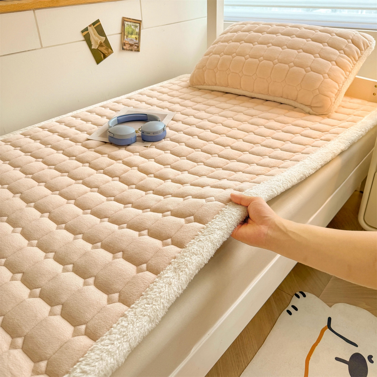 雯豆家纺 【加厚款】2025新款牛奶绒床褥纯色学生宿舍床垫子 牛奶绒床褥-山茶杏【加厚款】