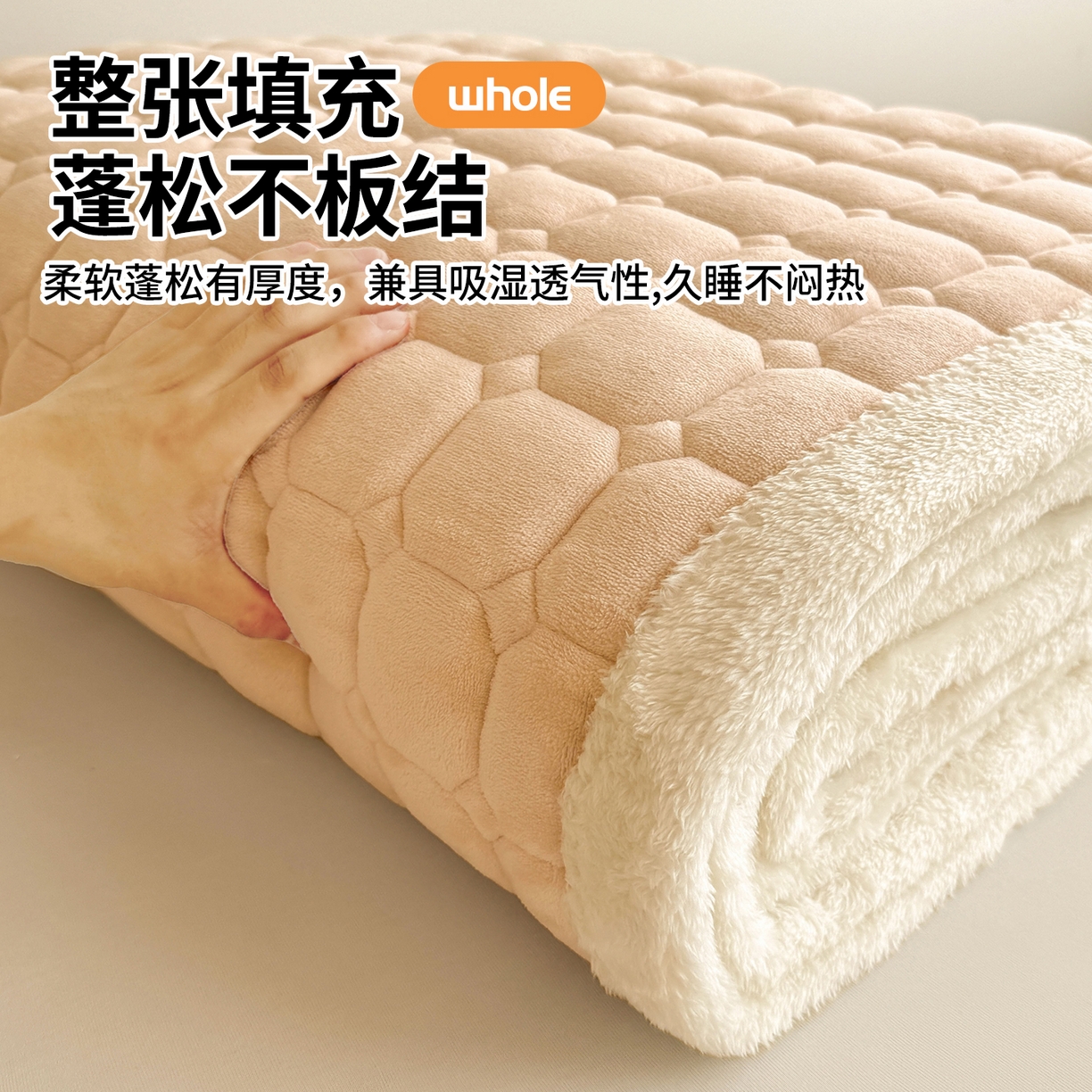 91家纺网 家纺一手货源 找家纺 雯豆家纺 【加厚款】2025新款牛奶绒床褥纯色学生宿舍床垫子 牛奶绒床褥-山茶杏【加厚款】