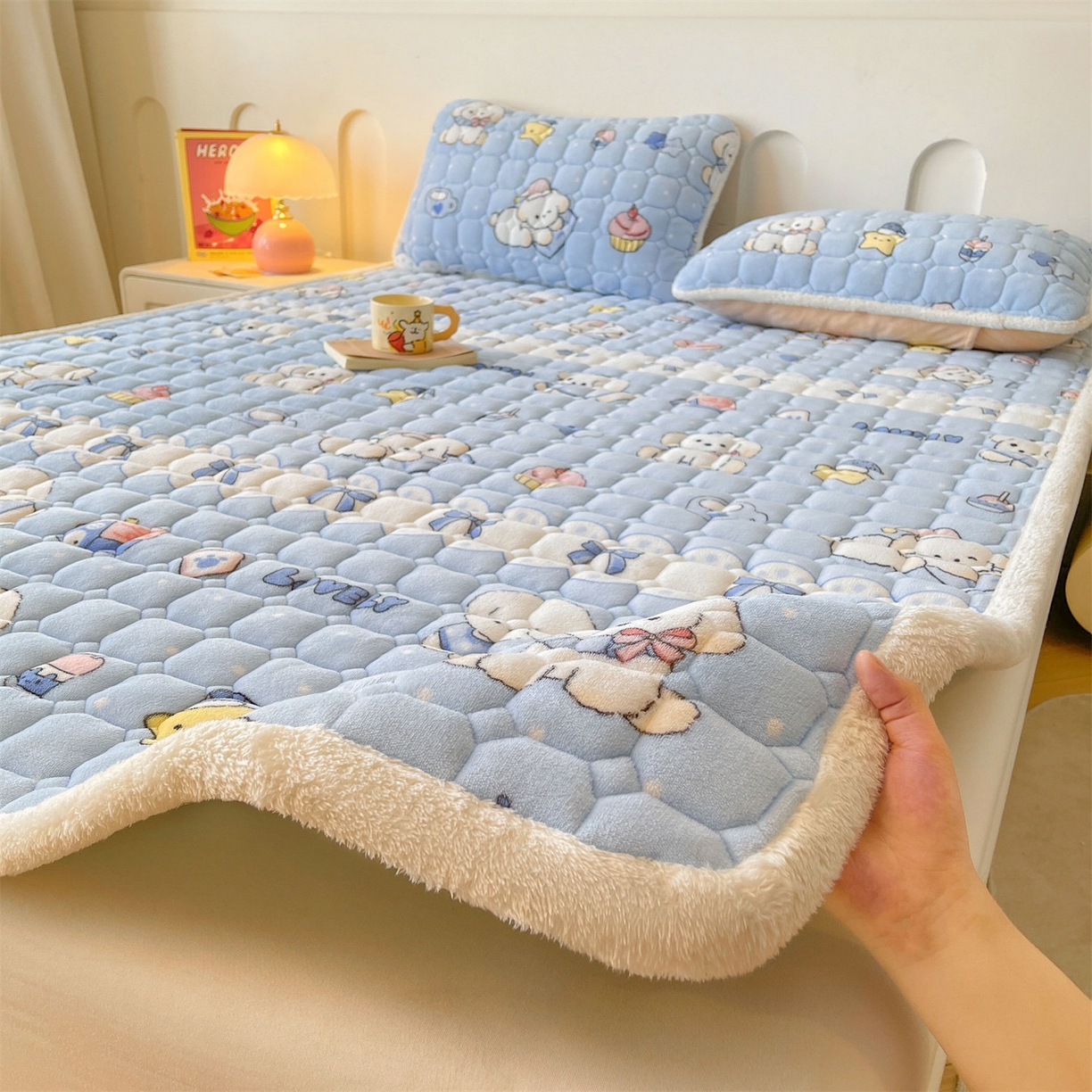 雯豆家纺 【加厚款】2025新款牛奶绒床垫床护垫印花小清新床褥床垫子 牛奶绒床褥-奶蓝小狗【加厚款】