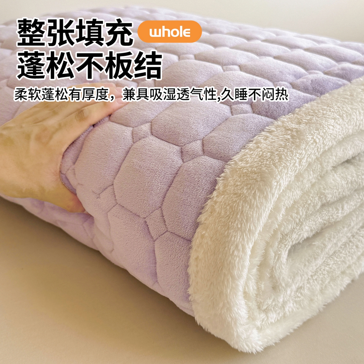 91家纺网 家纺一手货源 找家纺 雯豆家纺 【加厚款】2025新款牛奶绒床褥纯色学生宿舍床垫子 牛奶绒床褥-雪青【加厚款】