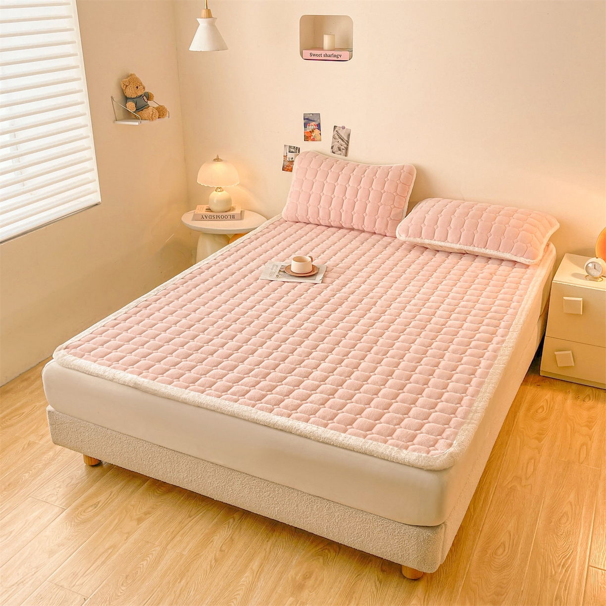 91家纺网 家纺一手货源 找家纺 （总）雯豆家纺 【加厚款】2025秋冬新款牛奶绒纯色床褥床垫床护垫子