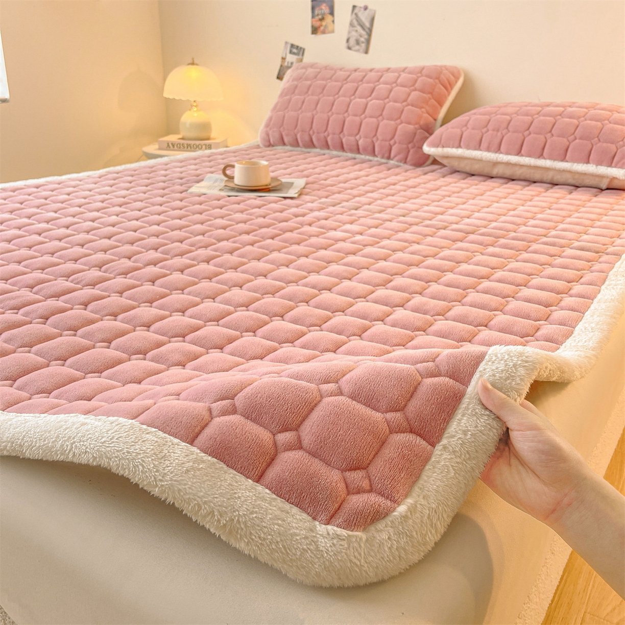 91家纺网 家纺一手货源 找家纺 （总）雯豆家纺 【加厚款】2025秋冬新款牛奶绒纯色床褥床垫床护垫子