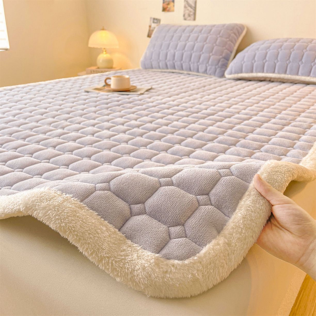 雯豆家纺 【加厚款】2025秋冬新款牛奶绒纯色床褥床垫床护垫子 牛奶绒床褥-雪青【加厚款】