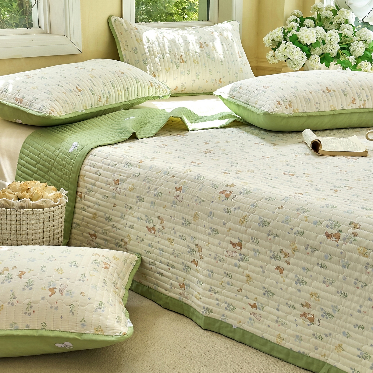 91家纺网 家纺一手货源 找家纺 暖萌 2025新款A类双棉100%全棉13372印花床盖系列 春日奇迹