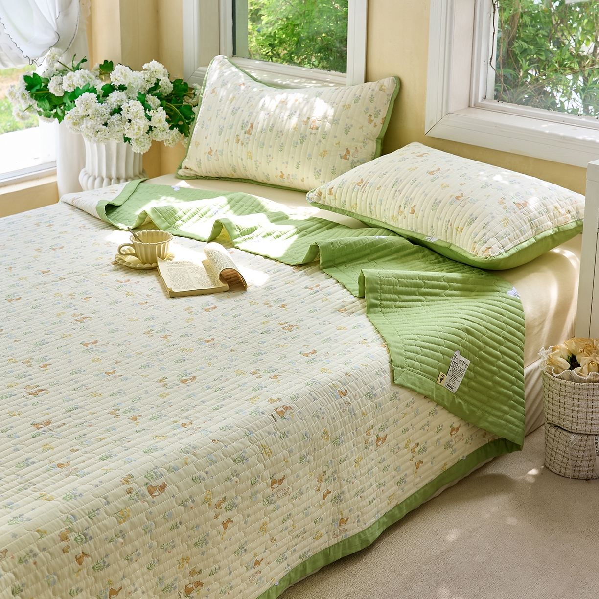 91家纺网 家纺一手货源 找家纺 暖萌 2025新款A类双棉100%全棉13372印花床盖系列 春日奇迹