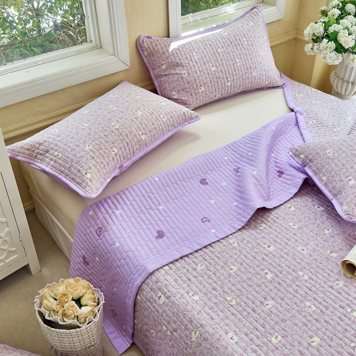 91家纺网 家纺一手货源 找家纺 暖萌 2025新款A类双棉100%全棉13372印花床盖系列 摩伊