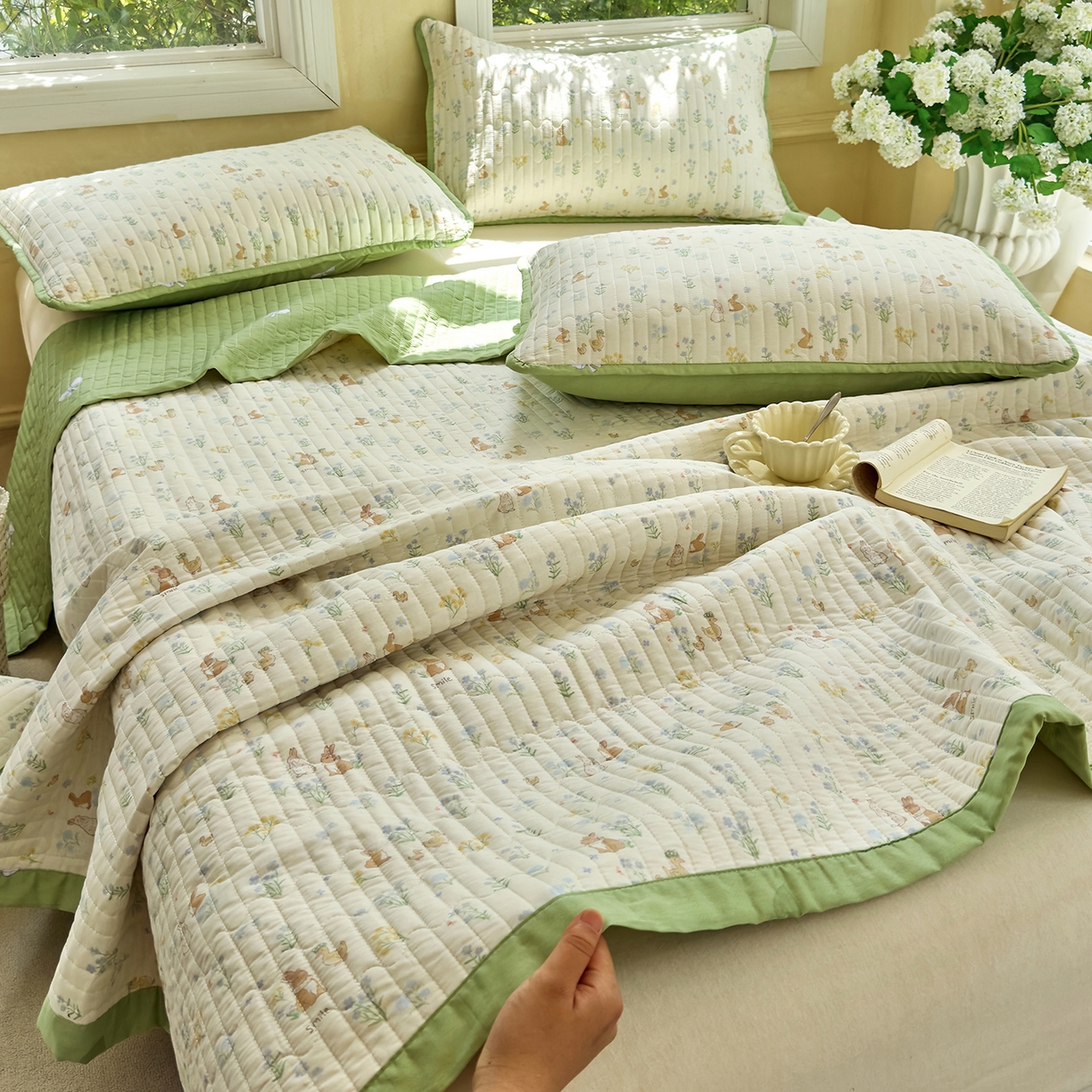 暖萌 2025新款A类双棉100%全棉13372印花床盖系列 春日奇迹