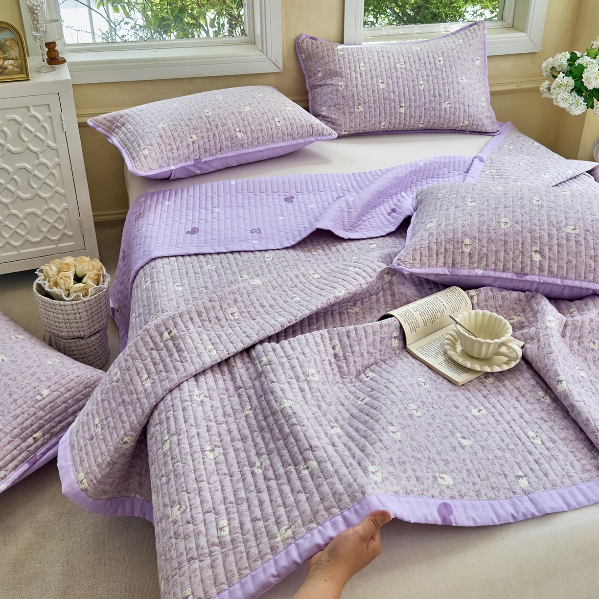 暖萌 2025新款A类双棉100%全棉13372印花床盖系列 摩伊