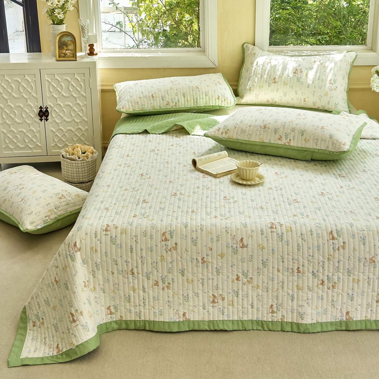 91家纺网 家纺一手货源 找家纺 暖萌 2025新款A类双棉100%全棉13372印花床盖系列 春日奇迹