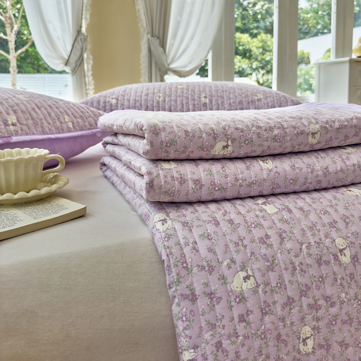 91家纺网 家纺一手货源 找家纺 暖萌 2025新款A类双棉100%全棉13372印花床盖系列 摩伊