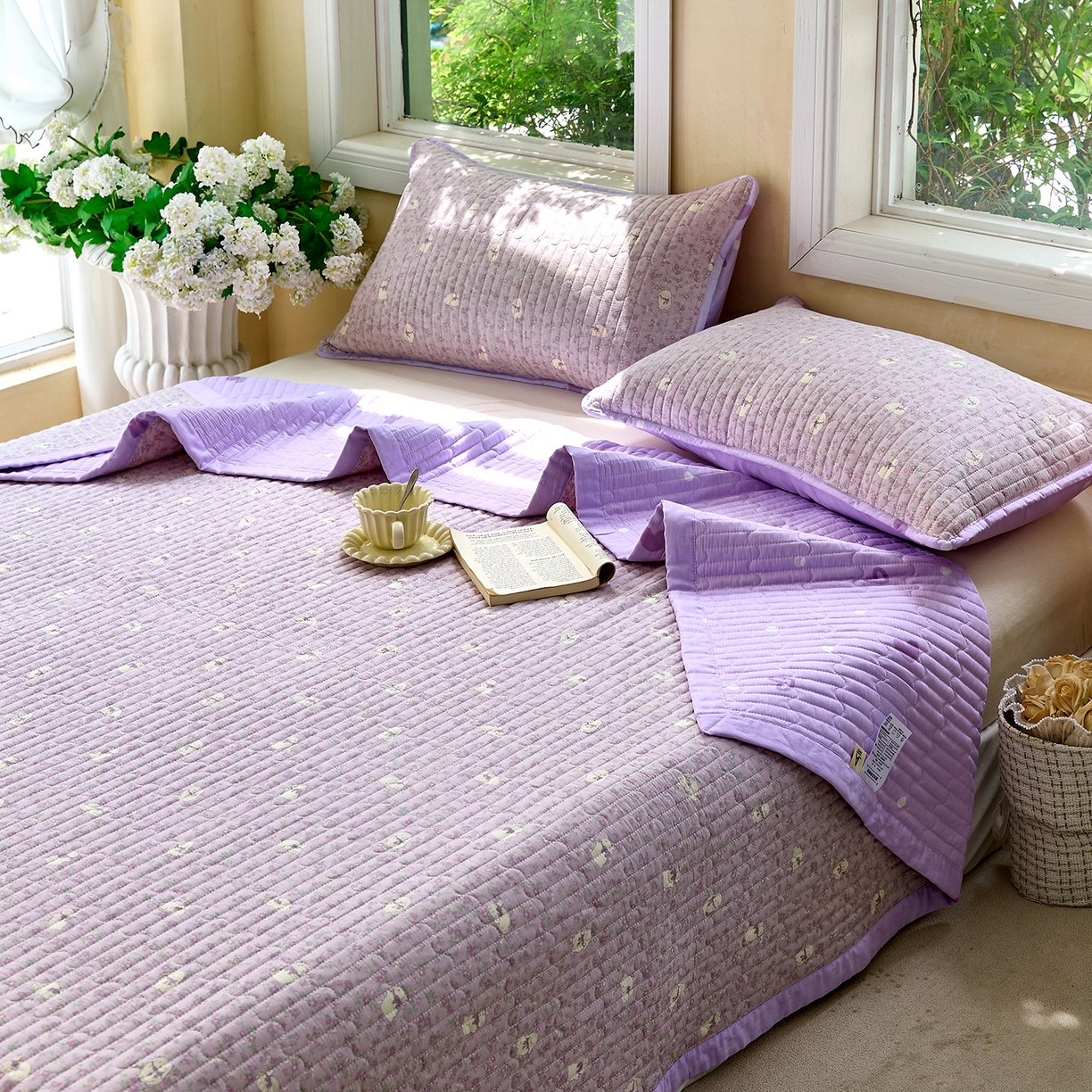 91家纺网 家纺一手货源 找家纺 暖萌 2025新款A类双棉100%全棉13372印花床盖系列 摩伊