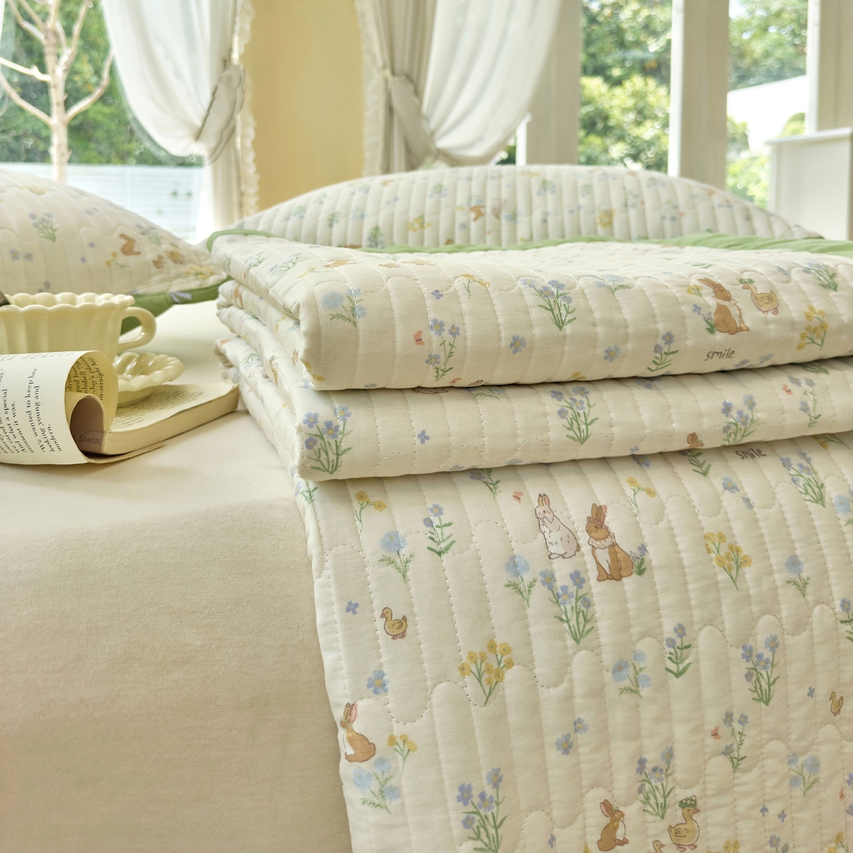 91家纺网 家纺一手货源 找家纺 暖萌 2025新款A类双棉100%全棉13372印花床盖系列 春日奇迹