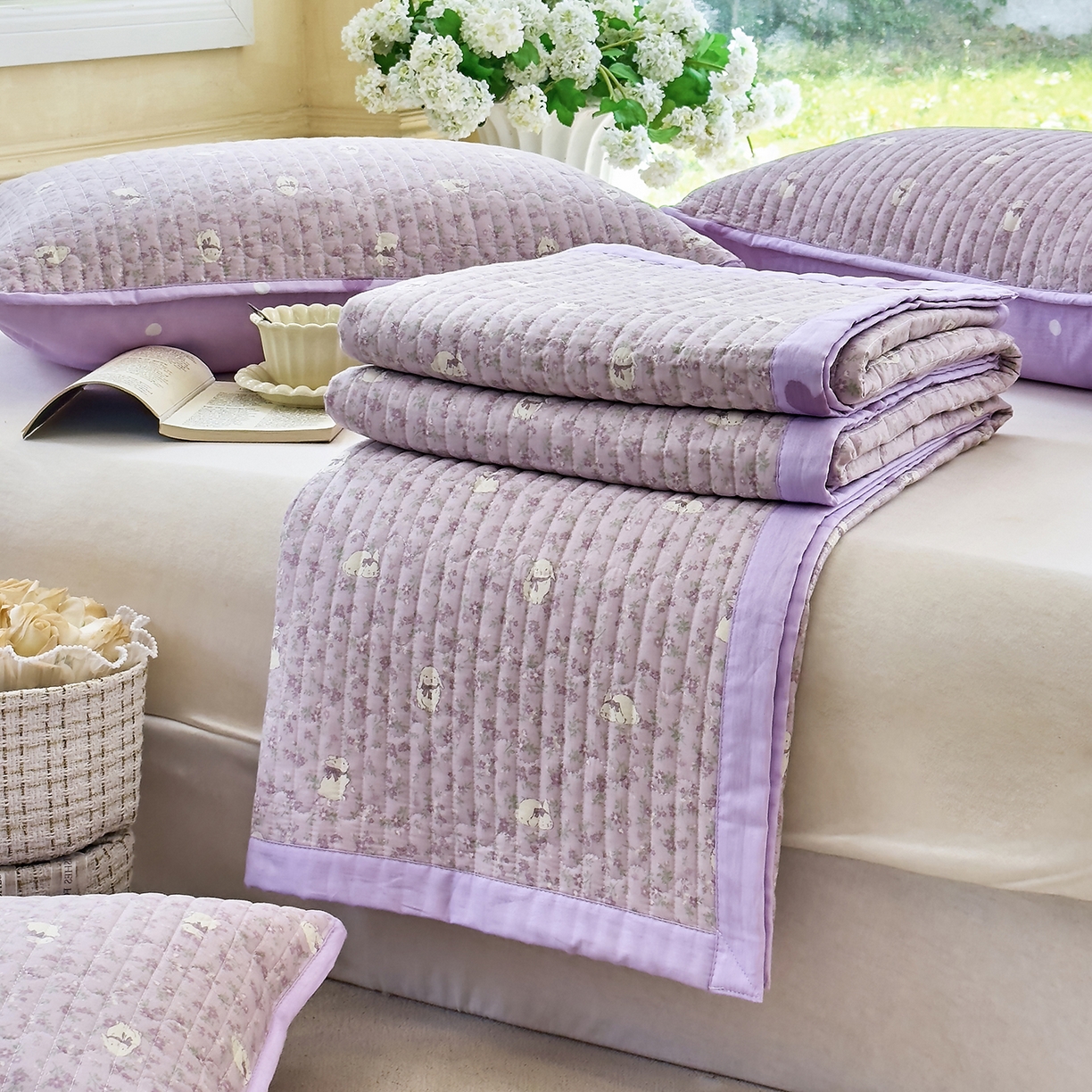 91家纺网 家纺一手货源 找家纺 暖萌 2025新款A类双棉100%全棉13372印花床盖系列 摩伊