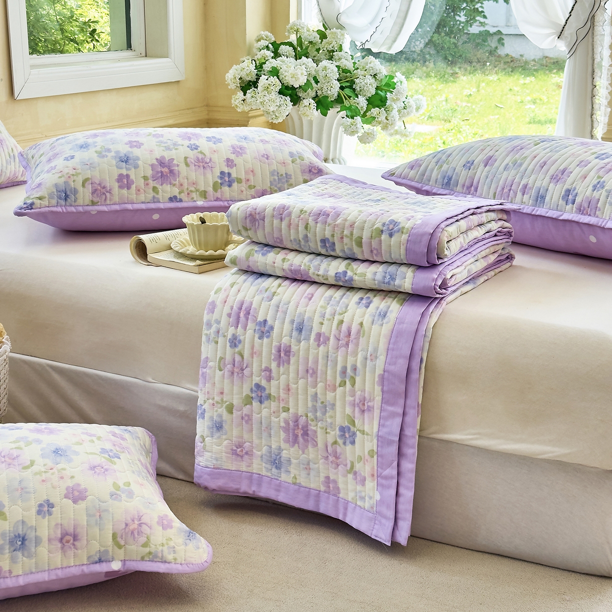 91家纺网 家纺一手货源 找家纺 暖萌 2025新款A类双棉100%全棉13372印花床盖系列 七彩炫舞