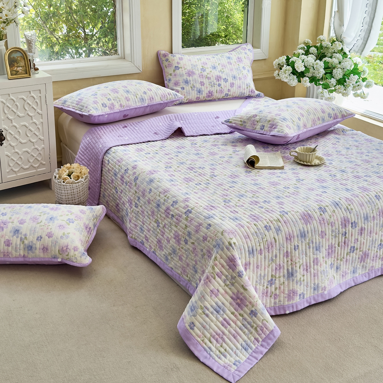 91家纺网 家纺一手货源 找家纺 暖萌 2025新款A类双棉100%全棉13372印花床盖系列 七彩炫舞