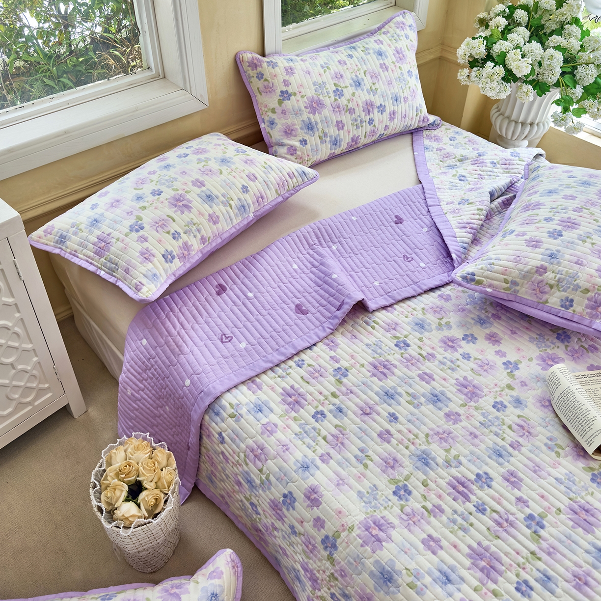 91家纺网 家纺一手货源 找家纺 暖萌 2025新款A类双棉100%全棉13372印花床盖系列 七彩炫舞